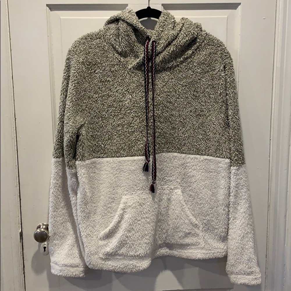 Plush pull over with hood